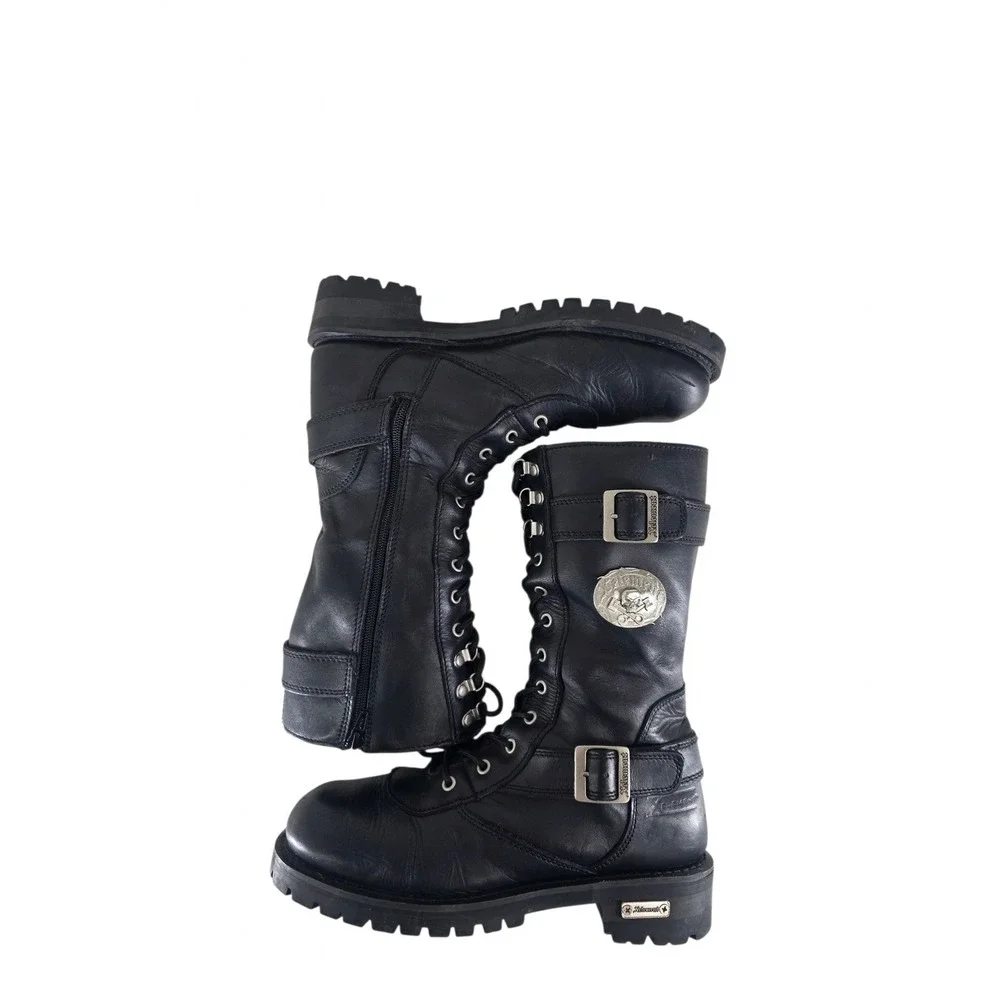 Xelement X19409 Fury Mens 9.5 Black Leather Motorcycle Biker Boots Lace Side Zip
